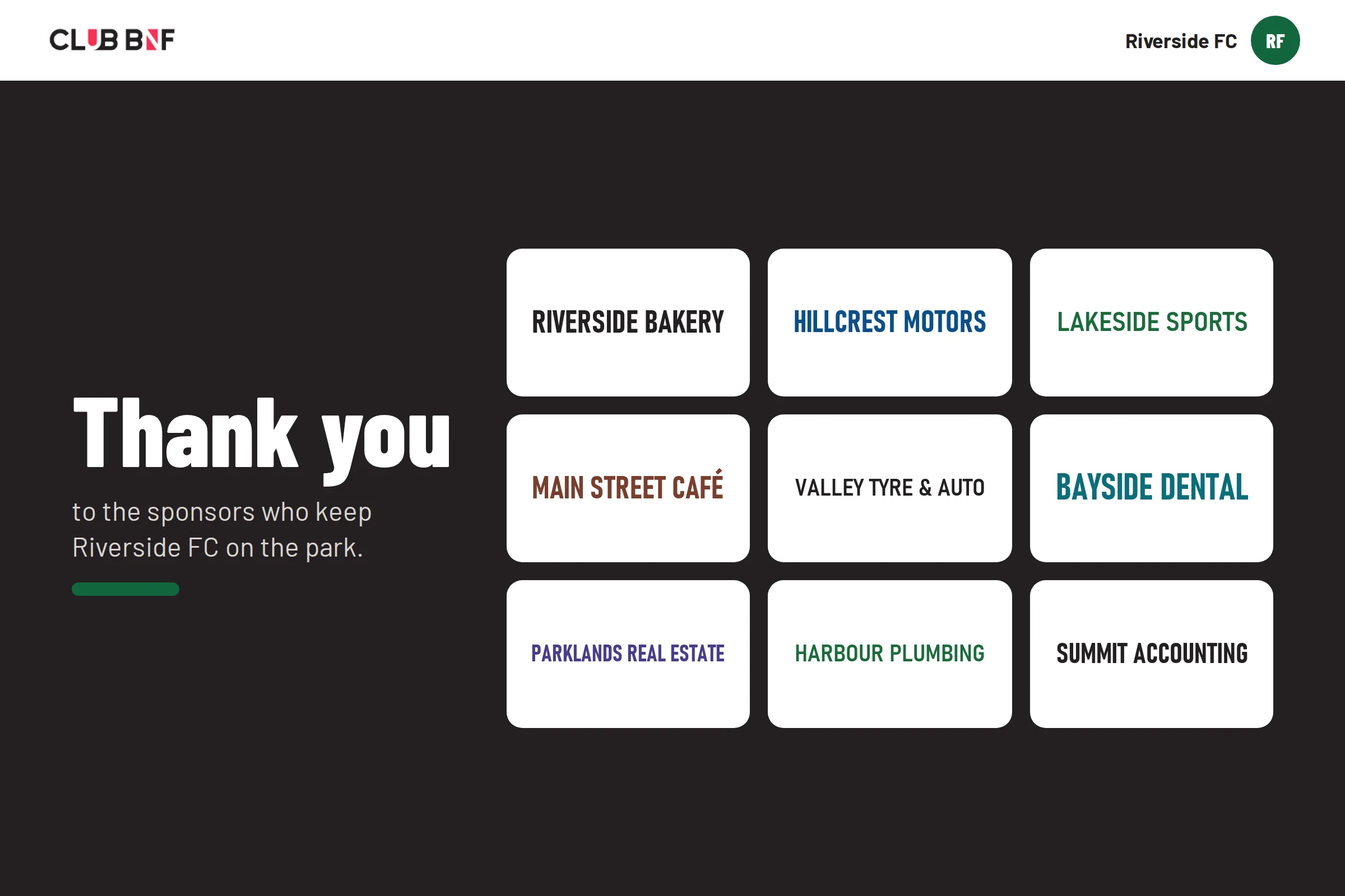 The closing slide: thank you to the nine sponsors